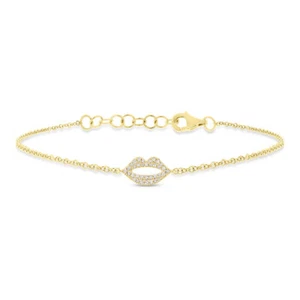 14K Yellow Gold Diamond Lips Bracelet Pave Set Natural 0.08 CT - Picture 1 of 2