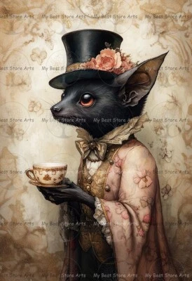 IMPRESIÓN ARTÍSTICA DE MURCIÉLAGO VICTORIANO, póster de animal gótico vestido, decoración de pared de Halloween E051 Foto 1 de 4