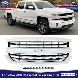 Fits 2016-2018 Chevrolet Silverado 1500 Front Bumper Grille Summit White+Chrome - Picture 1 of 13