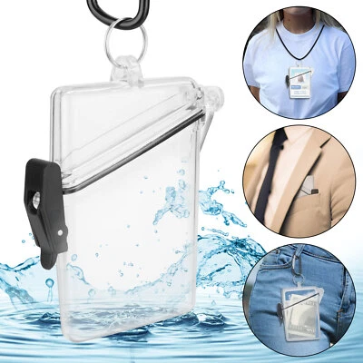 Waterproof ID Badge Holder Case, Clear Hard Plastic Card Protector with Lanyard - Image 1 of 4