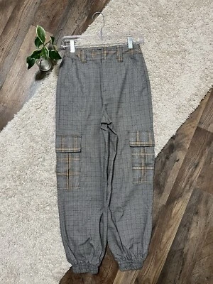 Pantalones Jogger Urban Outfitters XS Negro Blanco Naranja A Cuadros Cintura Alta Carga Foto 1 de 4