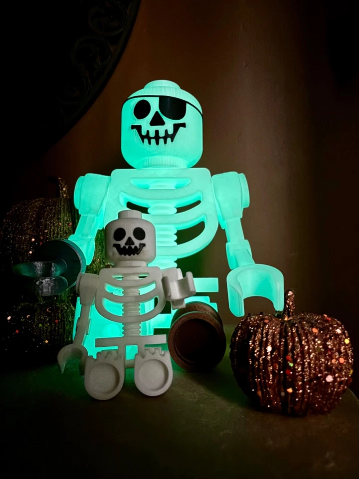 Giant Lego Skeleton Halloween Decor, 16in 3D Printed Minifigure, Spooky Decor - Image 1 of 1