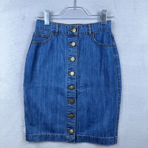 Forever 21 Denim Button Front Straight & Pencil Skirt 100%Cotton Blue Size Small - Picture 1 of 10