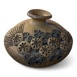 MCM Sand Cast Art Pottery 4" Bud Vase Earth Tone Brown Vintage - Picture 1 of 9