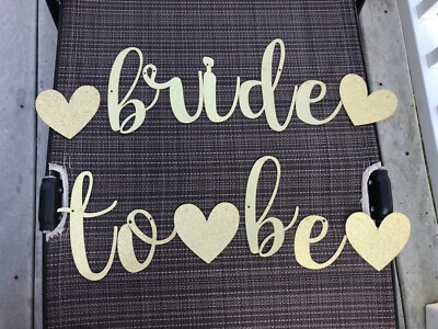 NEW Gold Glitter Bridal Shower & Bachelorette Party Bride to Be Banner Hearts - Image 1 of 2