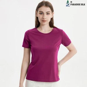 Camiseta Top Base Tejida de Seda/Algodón Mujeres Verano Mangas Cortas Suelta Rou... - Imagen 1 de 14