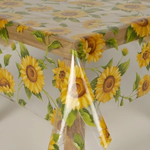 Transparent Clear Yellow Sunflower PVC Vinyl Wipe Clean Tablecloth Waterproof - Picture 1 of 4