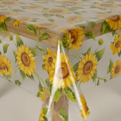 Transparent Clear Yellow Sunflower PVC Vinyl Wipe Clean Tablecloth Waterproof - Image 1 of 4
