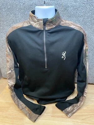 Browning Mens Medium Black & Camo 1/4 Zip Hunting Fleece-Lined Pullover Realtree - Image 1 of 4