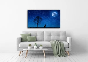 Beautiful Night Time Sky Moon Scenery, Wolf, Canvas 600x900mm Home decor Gift - Picture 1 of 1
