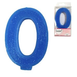 Sussies Number 0 Zero Birthday Candle Blue Sparkle Glitter Cute Cake Topper