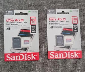 (2) SanDisk Ultra Plus 128GB microSDXC UHS-I 150MB/s Card With Adapter - Picture 1 of 2