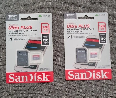(2) SanDisk Ultra Plus 128GB microSDXC UHS-I 150MB/s Card With Adapter  - Image 1 of 2