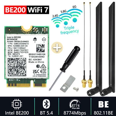 AU Intel BE200NGW WiFi 7 BT5.4 M.2/NGFF Network Card +2*Antenna for Win10/11 - image 1 of 4