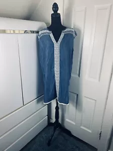 Chelsea & Theodore Chambray Embroidered Tencel Tunic/Shift Dress..Large - Picture 1 of 6