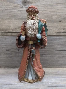 Vintage Wooden Santa Claus Figurine In Pink Santa Suit 10" - Picture 1 of 5