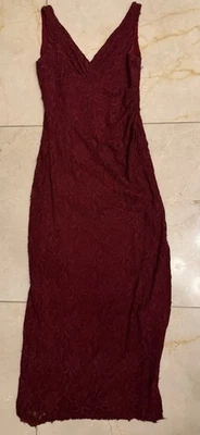 Ralph Lauren Women's Sleeveless Burgundy Lace Lined Evening Dress Size 10 Petite - Image 1 of 4