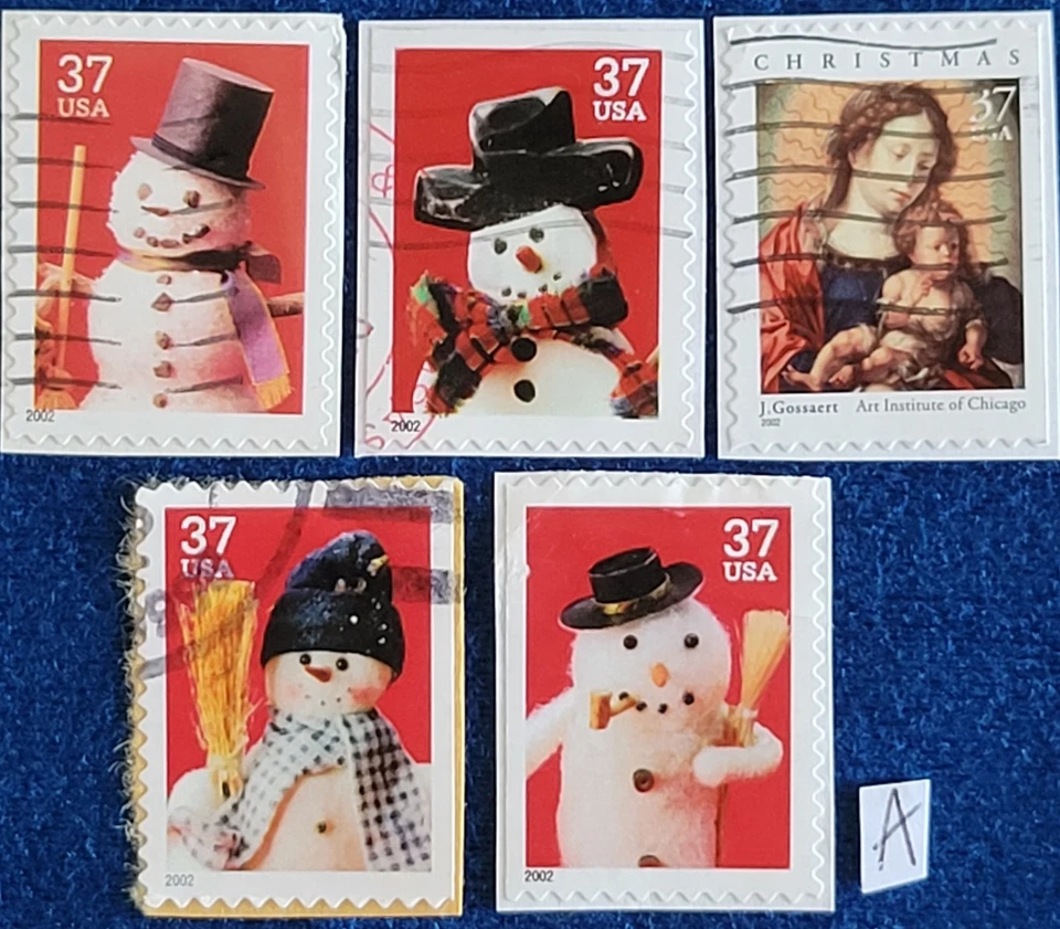 US Stamps 2002 Snowman Set of 4+ All Different Stamps Used On Paper #3675-9 - Image 1 of 1