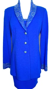 Gorgeous St.John Evening 2 piece jacket skirt royal blue paillettes NWOT size 6 - Picture 1 of 6
