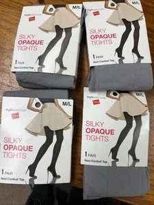 4 pair Hanes Silky Opaque Tights Non-Top Control Size M/L Mineral Stone Grey - Picture 1 of 2