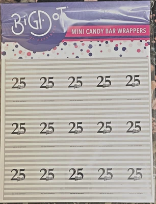 Envolturas Big Dot of Happiness Mini Dandy Bar 25 años, 24 envolturas plateadas/blancas Foto 1 de 2