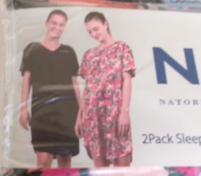 Pack de dos camisas para dormir Natori talla grande (vestido talla 12-14) estampado floral y rosa Foto 1 de 3