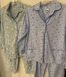2 Sets Global Sleepwear Pajamas Womens Flannel Floral 2 Pc Lg Sleeve Pants Sz S - Picture 1 of 5