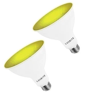 Luxrite LED PAR38 Flood Yellow Light Bulb 8W=45W Damp Rated UL E26 Base 2 Pack - Picture 1 of 7