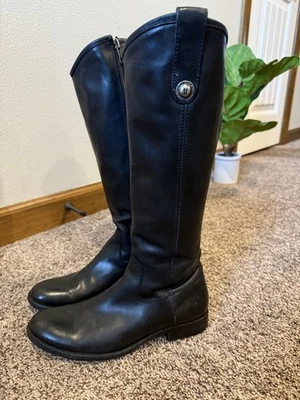 Frye Melissa 纽扣女式 8.5 B 黑色皮革骑行靴墨西哥 3470412 — 第 1/4 张图片