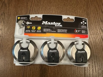 Master Lock Padlock Heavy Duty Outdoor Keyed Alike Shrouded Stainless 3-Pack NEW - Image 1 of 3