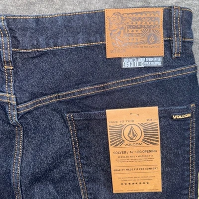 Volcom Mens Solver Modern Straight Stretch Denim Blue Jeans Dark Wash 36x30 NEW - Image 1 of 4