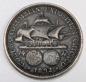 Medio dólar de plata conmemorativo de la exposición colombiana de 1892 - Imagen 1 de 4