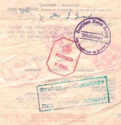 GB Channel Islands WW2 RED CROSS Message 1942 Huddersfield Guernsey MAX143 - Image 1 of 4