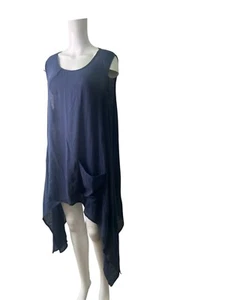 Neslay Linen Over Top T-Shirt Size 1 Small Women EU38 Oversized Navy Blue Pocket - Picture 1 of 11