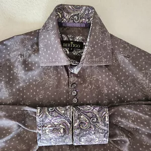 Bertigo Mens Gray Shirt Floral Long Sleeve Contrasting Flip Cufss Size 2 Small - Bild 1 von 4