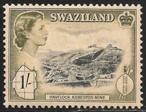 Swaziland #61 (A4) VF MLH - 1956 1sh Asbestos Mine and Queen Elizabeth II - Picture 1 of 1