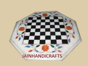 Mesa de ajedrez de mármol blanco de 12"" con incrustación Pietra Dura lapislázuli juego para niños niños p10 - Imagen 1 de 4
