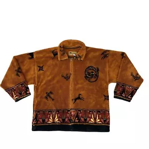 VTG 90s BEAR RIDGE USA MADE THICK FLEECE JACKET NATIVE AMERICAN DESIGNS XL 46” - Picture 1 of 7