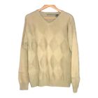 Oscar de la Renta Grandpa Sweater cream cotton L diamond pattern knit tan