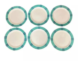 Juego completo de platos de cena Pier 1 X6 banda verde rayas azules vajilla decoración comedor - Imagen 1 de 18