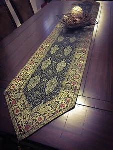 Runner da tavolo verde nero runner broccato 14 x 80 pollici seta decorazione casa regalo boho - Foto 1 di 17