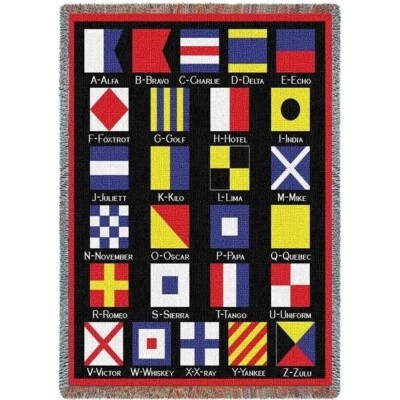 New Large Nautical Flag Afghan Throw Gift Blanket Alphabet Flags Navy Signal NIP - Image 1 of 4