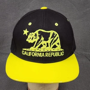 California Republic Bear Hat Snapback Embroidered One Size Black Yellow Cap - Picture 1 of 9