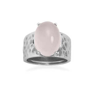 Anillo de cuarzo rosa banda ancha martillado plata de ley, 9 - Imagen 1 de 1