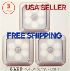 3-pack /6 LED Wireless Motion Sensor Light/ Battery AAA/ Indoor Wall/Stairs/ - Picture 1 of 11
