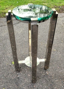 Global Views Metro Side Table - Nickel & Glass - 14" x 25" A+ Cond. $700 Retail - Picture 1 of 5