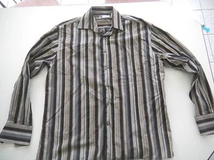 BACHRACH MENS SZ L MULTI BLACK BROWN STRIPED LONG SLEEVE BUTTON DOWN DRESS SHIRT - Picture 1 of 4