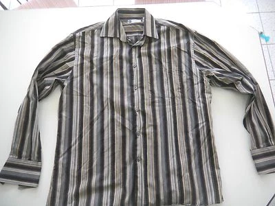 BACHRACH MENS SZ L MULTI BLACK BROWN STRIPED LONG SLEEVE BUTTON DOWN DRESS SHIRT - Image 1 of 4
