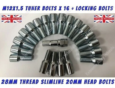 Tuner Wheel Bolts + Locks Fits Vauxhall Adan Astra Corsa M12x1.5 28mm Threads - Image 1 of 2