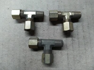 (3) 371-04-02-04 Brass 1/4" Compression Pipe Run Tee Fitting x 1/8 Male NPT - Picture 1 of 1